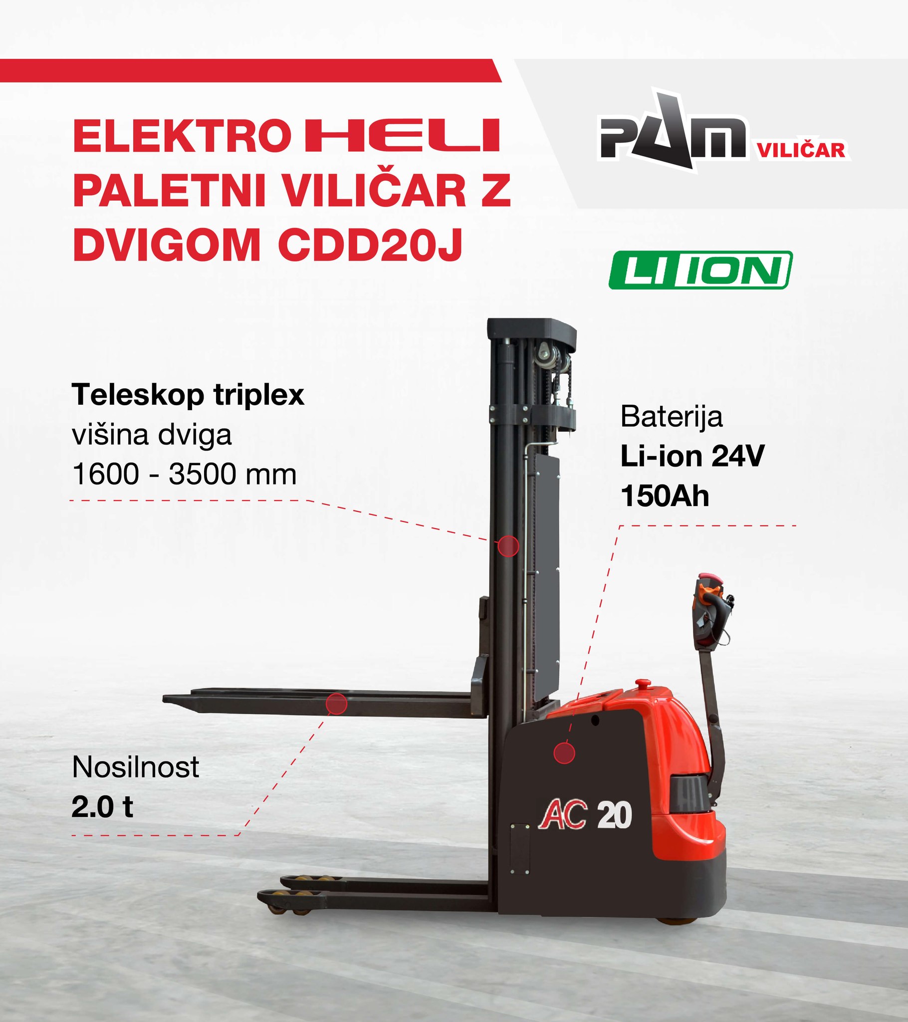 ELEKTRO HELI PALETNI VILIČAR Z DVIGOM CDD20J